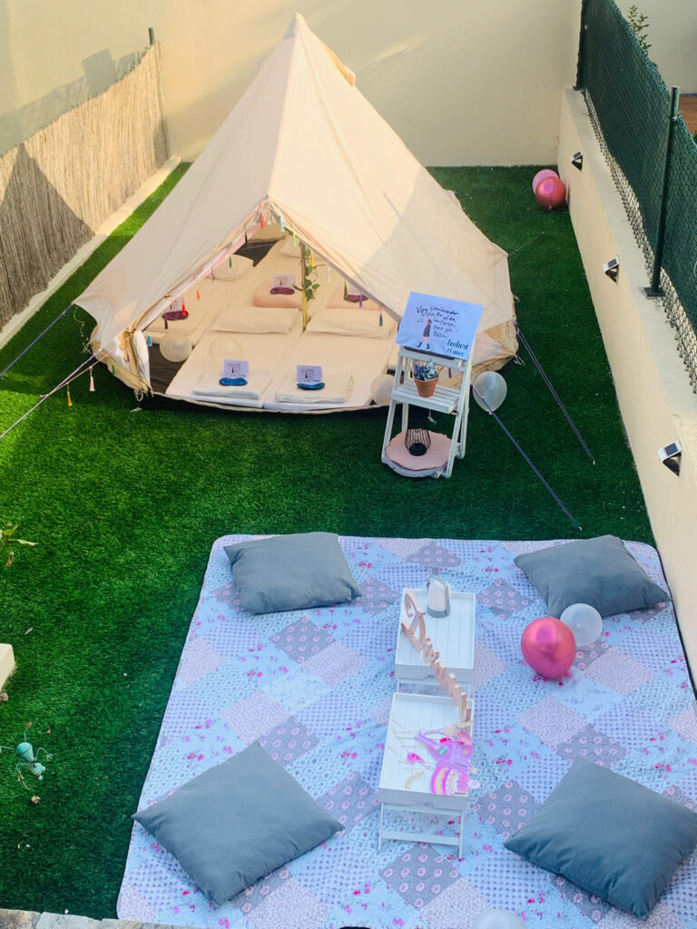 Zona de acampada en casa, Fiesta de pijamas en Vigo para Indira en su 13 Cumpleaños